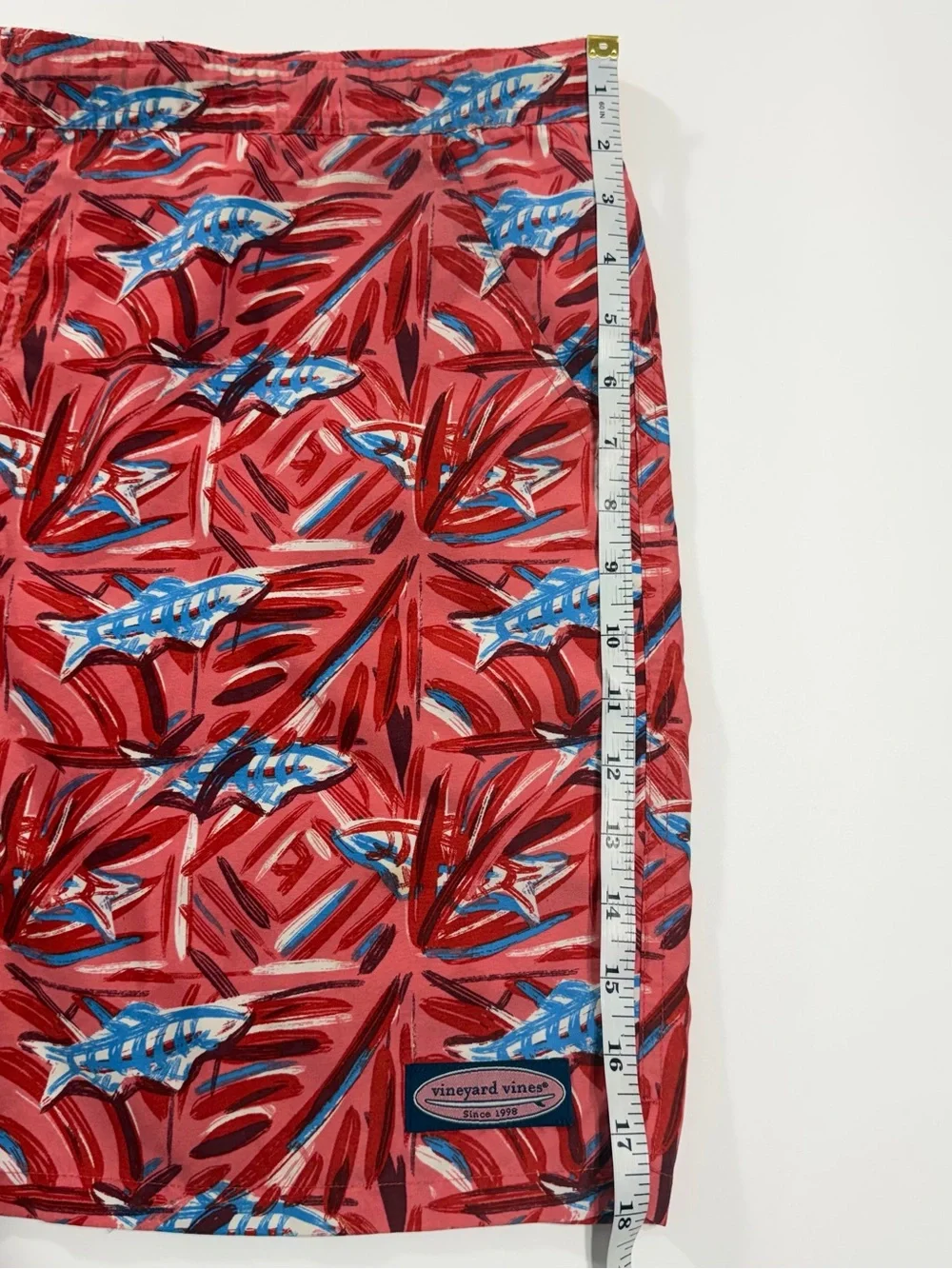Vineyard Vines Chappy Fish Print Swim Trunks S Red